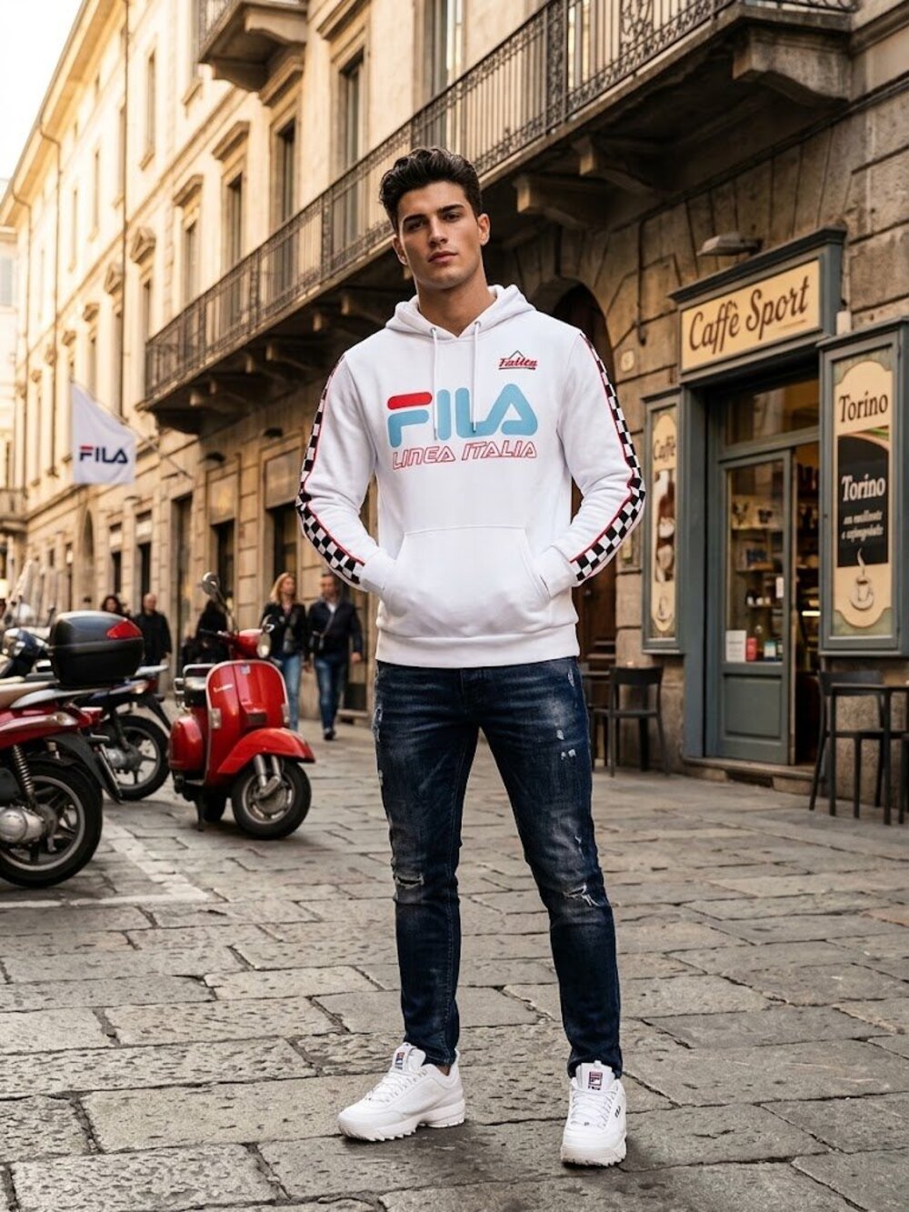 FILA Biella Linea Italia Men’s White Long Sleeves Racing Hoodie